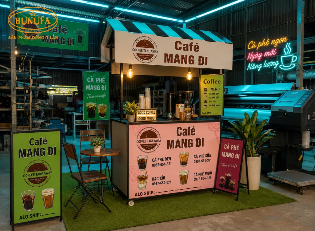 xe đẩy bán cà phê mang đi
